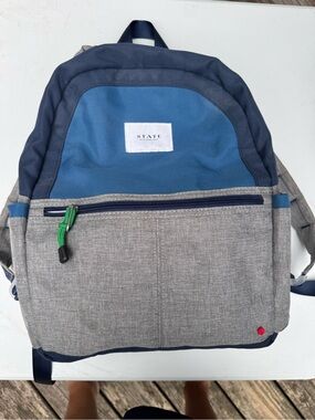 STATE Two-Tone Blue and Gray Backpack with Green Pull